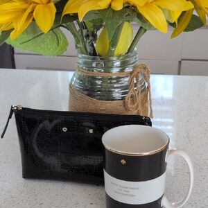 KATE SPADE Black Designer Wristlet And Black And White Kate Spade Mug